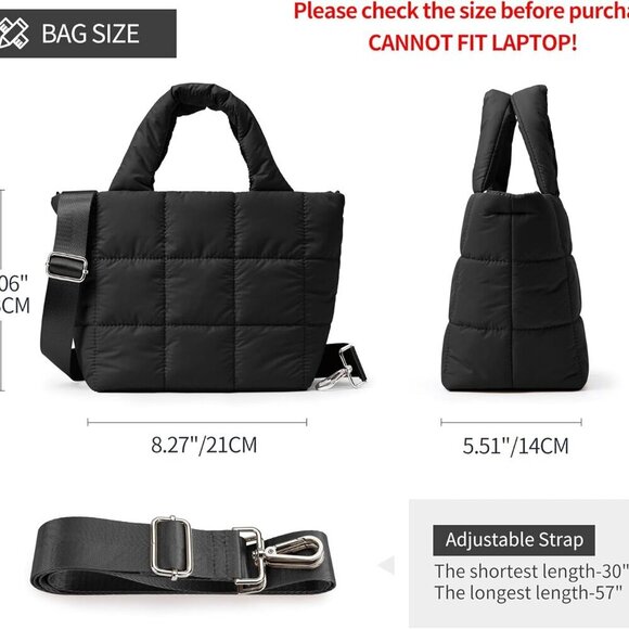 KALIDI Quilted Tote Bag Small Puffer Crossbody Women Lightweight Nylon - Picture 2 of 6